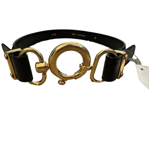 NWT St. John by Marie Gray Black Leather Waist Belt | Size Petite | QuietLuxury - Picture 2 of 6